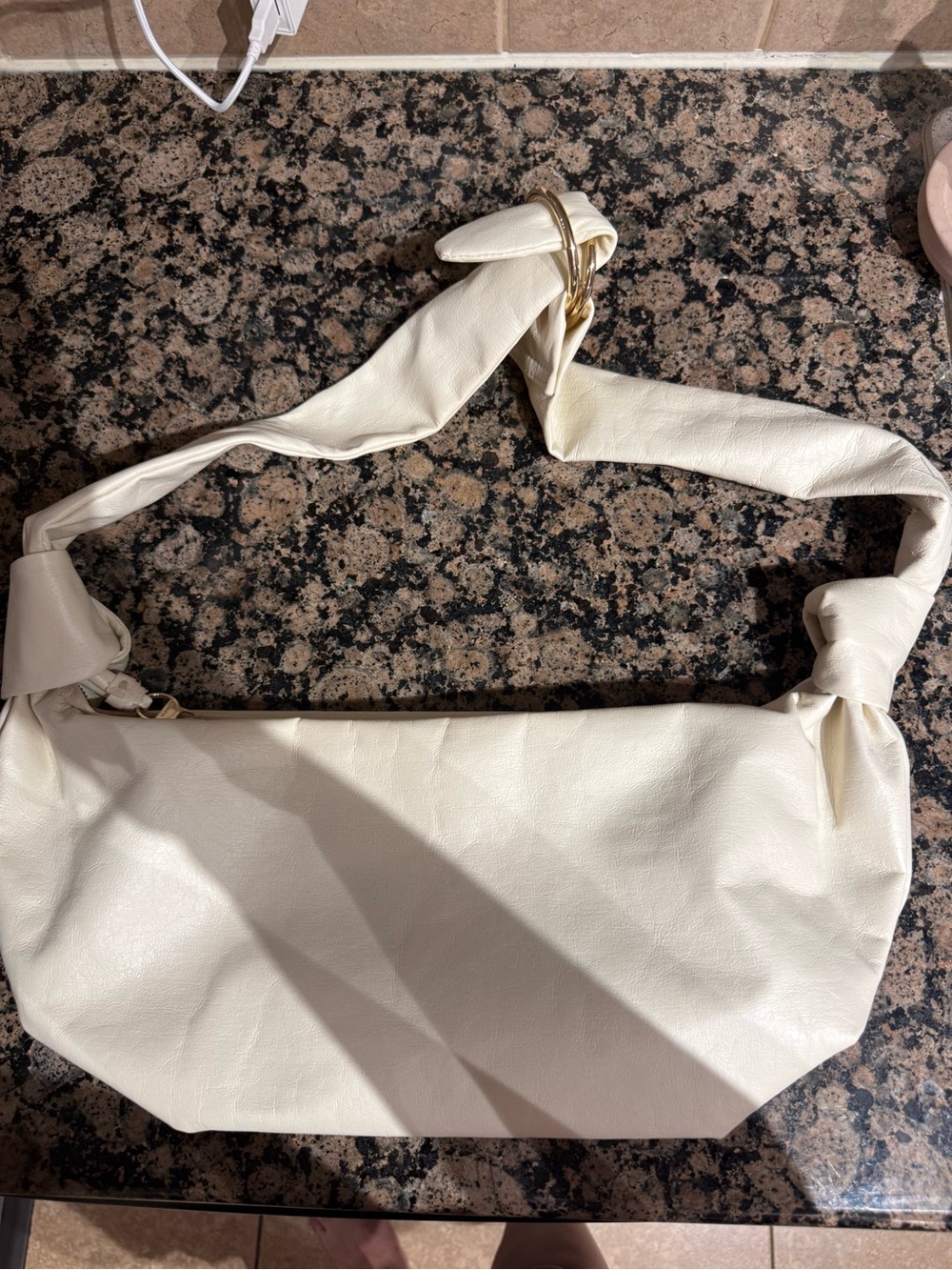 Athleta Alicia Keys Cream Knot-Detail Shoulder Bag
